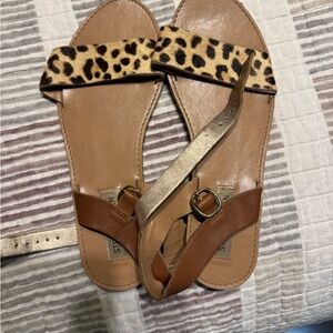 Steve Madden Leopard Print and Tan Sandals with Metallic Ankle Strap